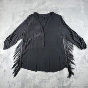 Eloquii Fringe Top 14 Black Roll Tab 3/4 Sleeve Hi Biker Goth Rocker Boho Hippie